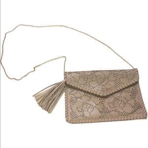 3AM Forever Tan Boho Floral Laser Cut Design Gold Chain Shoulder Bag